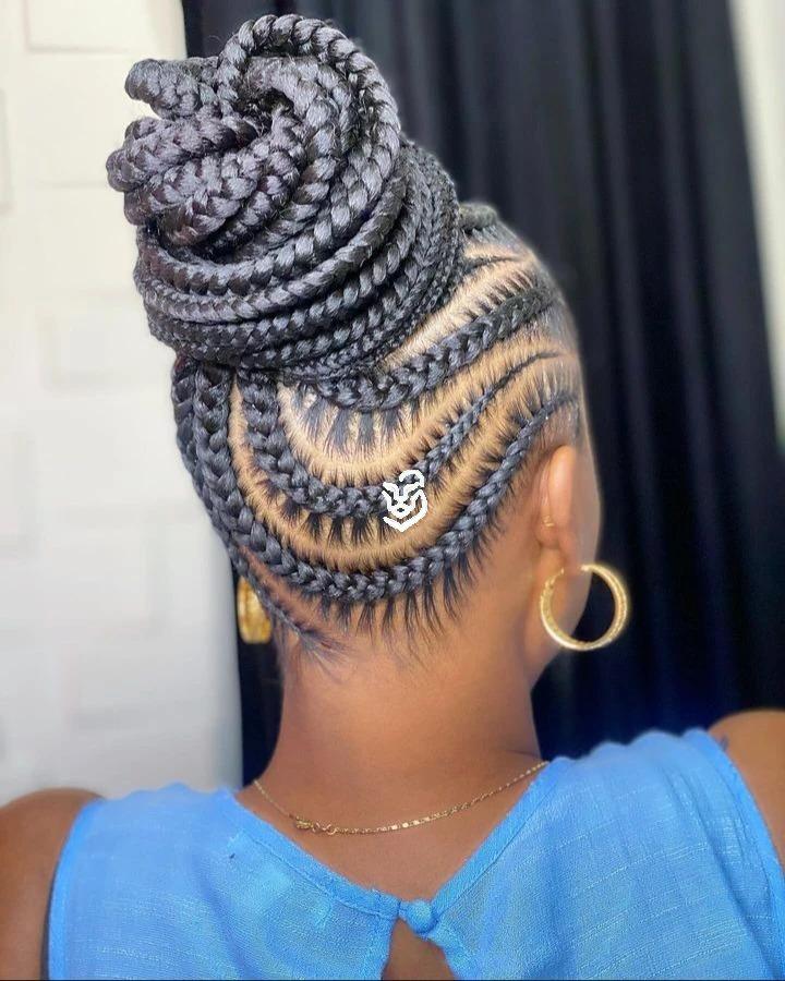 Curved Feed In Cornrows Into High Bun