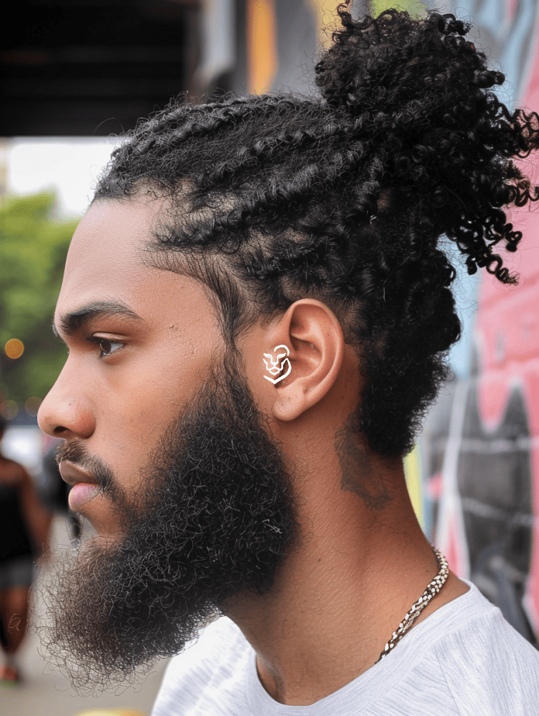 Medium Curly Ponytail with Beard