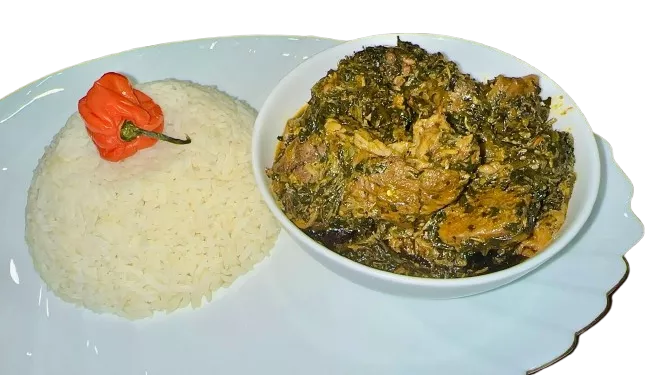 Sweet Potato leaf stew with Rice